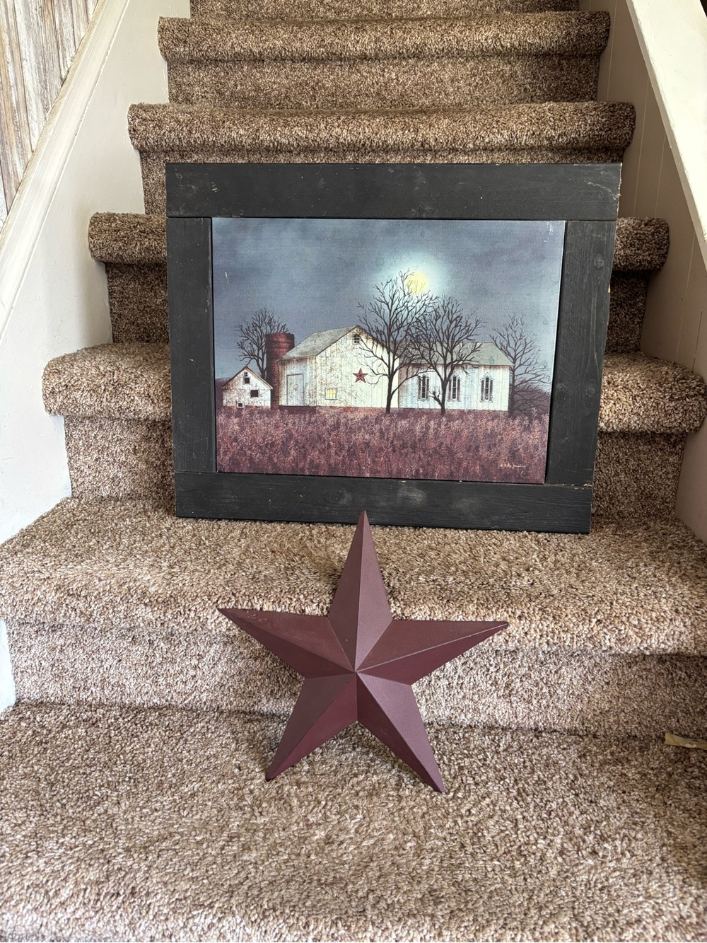 Rustic Farmhouse Wall Art Print with Barn and Star - Brown
